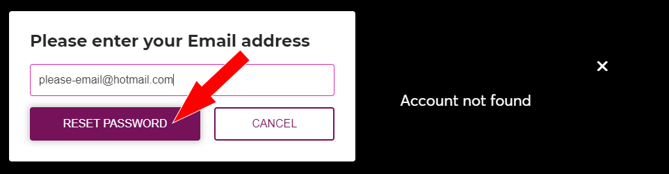 password reset not found
