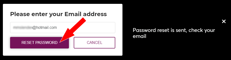 password reset sent