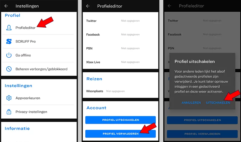 scruff profiel uitschakelen