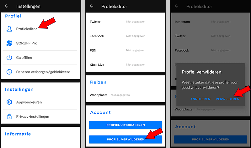 scruff profiel verwijderen