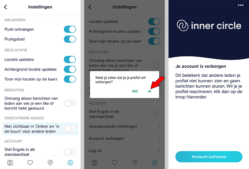 inner circle verbergen